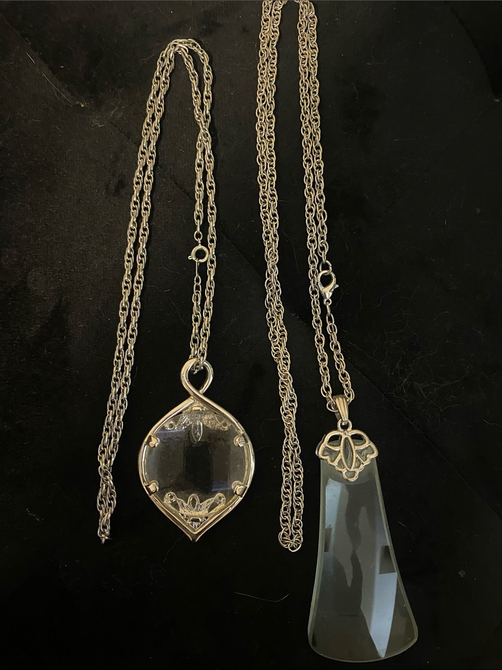 Silver Tone Clear Crystal Monocle Necklace - Elegant Women's Jewelry